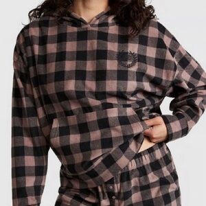Pink Victorias‎ Secret Womens Fleece Hoodie Size XL Plaid Pocket Cozy Fleece